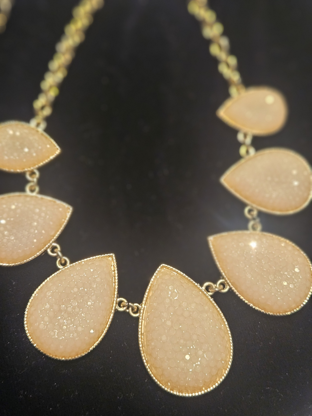 Gold-Tone Peach Druzy Teardrop Statement Necklace - Picture 3 of 5